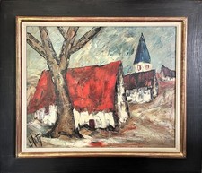 Tableau de Henry D'Anty  "Paysage au toit rouge et à l'arbre" HST 46x55 cm