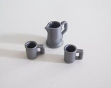 PLAYMOBIL VAISSELLE - Lot de 2 Mugs Tasses Grises & Cafetiere Campement