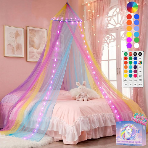 Rainbow bed canopy with - rainbow,