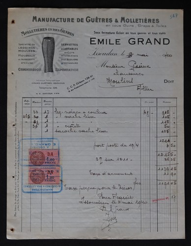 Facture 1910 issoudun manu - issoudun,