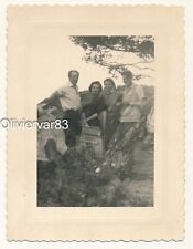 Vintage photo mistake double exposure - women and men outdoor with old radio set