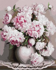 Peinture par numéros avec cadre en bois, fleurs de pivoines