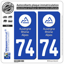 2 Stickers autocollant plaque immatriculation : 74 Auvergne Rhone Alpes LogoType