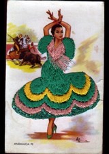 ANDALUCIA (ESPAGNE) CORRIDA & DANSEUSE de FLAMENCO robe brodée en 1959