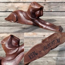Albert. M 1934 Art Deco Panthère Bois Sculpté Sculpture Ancien Tigre Moderniste
