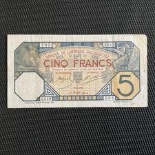 AFRIQUE OCCIDENTALE FRANÇAISE: 5 Francs 10/04/1924, Dakar, Pick 5Bb, TB/F ?
