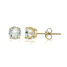 Or Jaune Flash Argent Sterling Aigue-Marine & Cz Couronne Boucles D'Oreilles