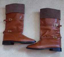 VINTAGE RIDING BOOTS GENUINE LEATHER CUFFED STRAP & BUCKLE ACCENTS SIZE 8