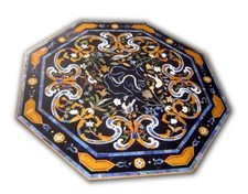 42 " Noir Marbre Dîner Table Pietra Dura Incrustation Art Handmade Travail