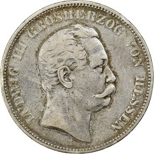 Grand-duché de Hesse-Darmstadt, Ludwig III, 5 Mark, 1876, Darmstadt, Argent