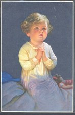 AJ176 Cute CHILD NIGHTDRESS BED EVENING PRAYER DOLL Fine LITHO