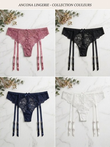 Tanga dentelle jarretelles - -,