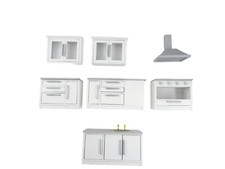 Maison de Poupées Argent & Blanc Ajusté Meuble Cuisine Ensemble Moderne Unités &