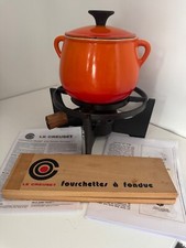 ensemble fondue Cousances chaudron orange fonte vintage rare Creuset
