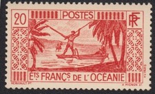 TIMBRE Oceanie pêche au harpon 1934-39 20F rouge NEUF