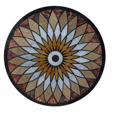 36 " Marbre Dîner Table Haut Demi-Précieuses Pierres Art Incrustation Meuble