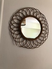 miroir soleil en rotin vintage
