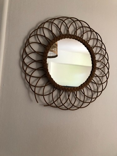 Miroir soleil rotin vintage - en,