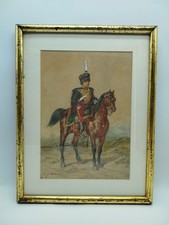 Tableau Aquarelle Auguste Gardanne Hussard Cheval Soldat Napoléon Bonaparte 