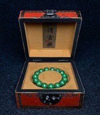 5.2" ancien bois chinois peint perle verte bracelet bijoux boîte de laque