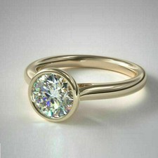 Bague solitaire avec lunette en diamant simulé de taille ronde de 2,00 ct,...