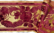 ANCIEN LARGE RUBAN en VELOURS de SOIE BROCHÉE BICOLORE XIXe de 2,87 m/ 18,5 cm