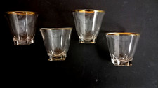 lot de 4 verres à liqueur vintage, verre transparent filet doré