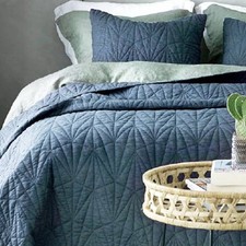 Couette simple 170x260 Boutis Malawi bleu brodé