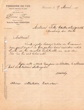 ARMENTIERES - LETTRE DOONE FRERES , FONDERIE DE FER - 1937