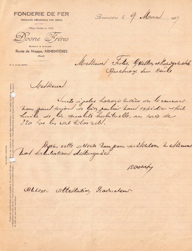Armentieres lettre doone - lettre,