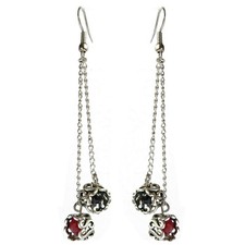 Boucles d'oreilles pendante perle rouge noire argenté chainettes pendule relief