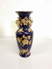 Vase Décor Floral Bleu Et Doré