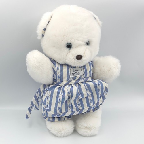 Doudou ours blanc rayé bleu - blanc,