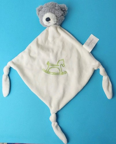 Doudou plat carré blanc - plat, ours