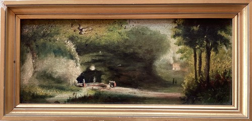 Tableau ancien paysage grotte - ancien,