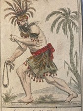 Belle Gravure Portrait  XVIIIe Grasset 1780 Îles Marquises Costume Monde Ancien