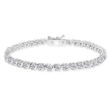 925 Argent Poli Synthétique Saphir Blanc S Motif Barre Classique Tennis Bracelet