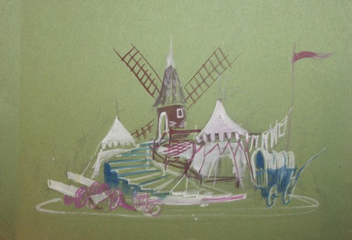 Tableau ancien gouache - à, la