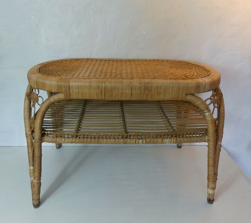 Ancienne table basse - basse, rotin