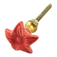 Bouton de meuble en céramique Petite poignée de porte Fleur rouge