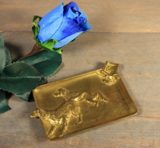 Vintage French Solid Bronze Card Tray Trinket Dish Ashtray Hunting Dogs