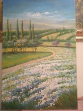 Tableau Peint À La Main Paysage Huile Sur Toile 60x90 Cm Avec Cadre Sujet Unique