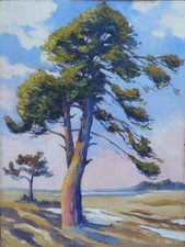 Paysage à l'arbre,Ecole début XXè,style Sourgen,ciel,Landes,Charentes,Bretagne