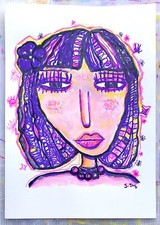 Peinture Manga enfant fille fillette kawai déco Collection 21x30cm sur papier