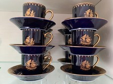 Service à café porcelaine de Limoges bleu nuit décors de coq doré à l’or