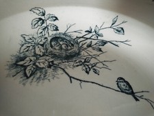 PEXONNE FENAL Frères CAMPAGNE ASSIETTE CREUSE SOUPE 22.5cm NID OISEAUX FLEURS