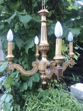 Antique Gilt Wood French Chandelier 4 Arm Baroque Light fixture Ceiling Gold