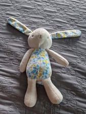 DOUDOU PELUCHE KLORANE LAPIN BLANC ECRU BLEU JAUNE FLEUR 24c 