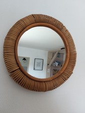 Ancien Miroir des années 60 osier rotin miroir mural vintage