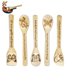 Lot de 5 ustensiles de cuisine en bambou - Cuillère de cuisine en bois - Spat...